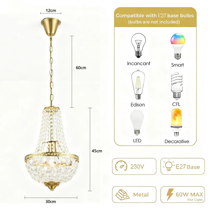 Lampe design salon / Cristal Doré