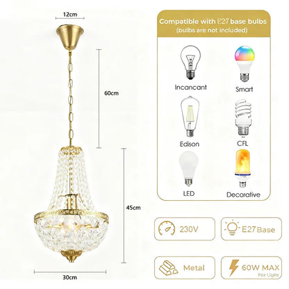 Lampe design salon / Cristal Doré