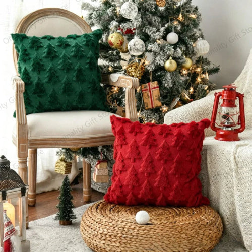 housse de coussin de noël motif sapin 45x45 cm