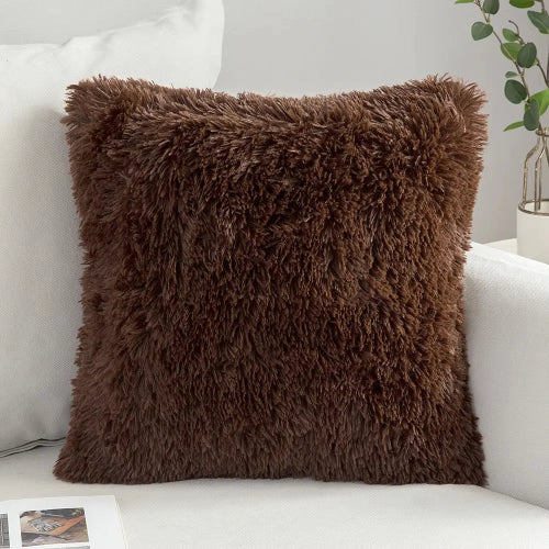 housse de coussin en fausse fourrure 43x43 cm café
