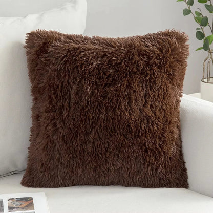 housse de coussin en fausse fourrure 43x43 cm café