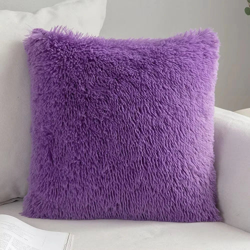 housse de coussin en fausse fourrure 43x43 cm violette
