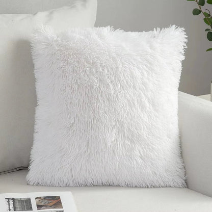 housse de coussin en fausse fourrure 43x43 cm blanche
