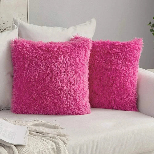 housse de coussin en fausse fourrure 43x43 cm rose