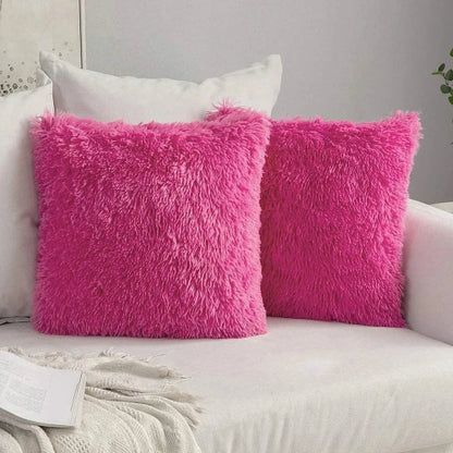 housse de coussin en fausse fourrure 43x43 cm rose