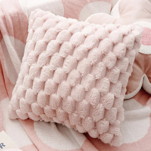 housse de coussin en peluche rose