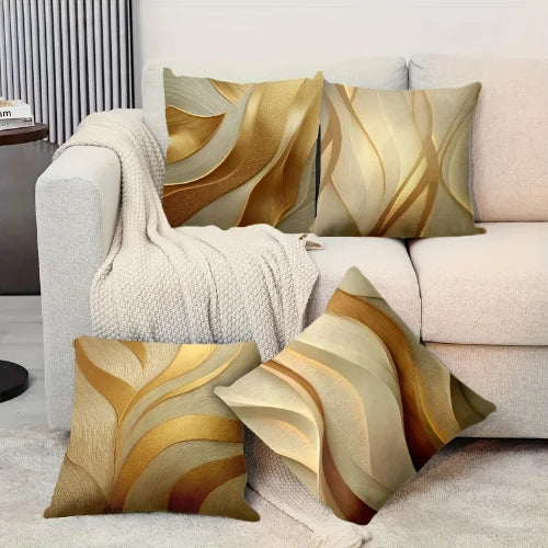housses de coussin dorées en lot de 4 taille de 45x45 et 50x50 cm
