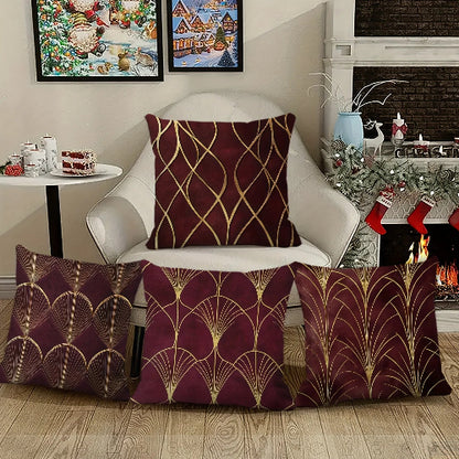 housses de coussin géométriques bordeaux et dorées lot de 4