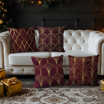 housses de coussin géométriques bordeaux et dorées lot de 4