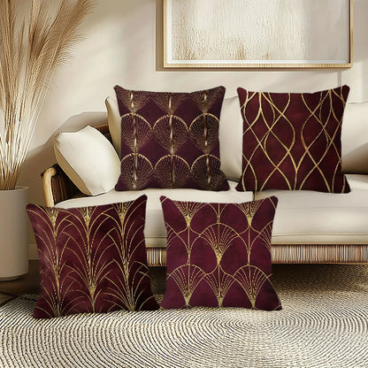 housses de coussin géométriques bordeaux et dorées lot de 4