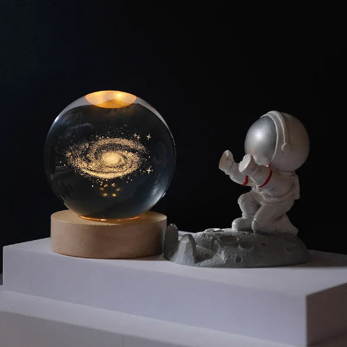 lampe de table led boule cristal 3d galaxie, lune, saturne