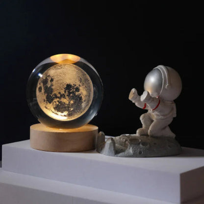 lampe de table LED boule cristal 3d galaxie, lune, saturne
