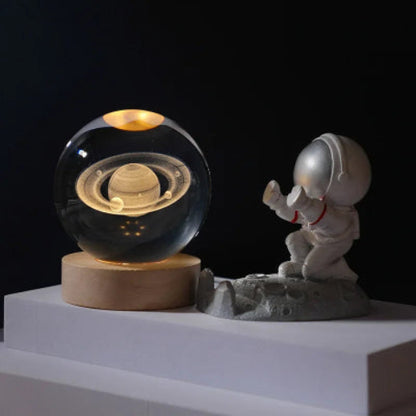 lampe de table LED boule cristal 3d galaxie, lune, saturne