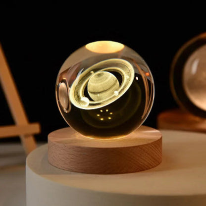 lampe de table LED boule cristal 3d galaxie, lune, saturne