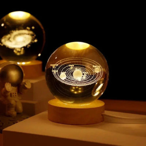 lampe de table LED boule cristal 3d galaxie lune saturne